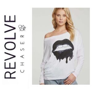NWT Revolve x Chaser Drippy Black Lips White Long Sleeve Tee